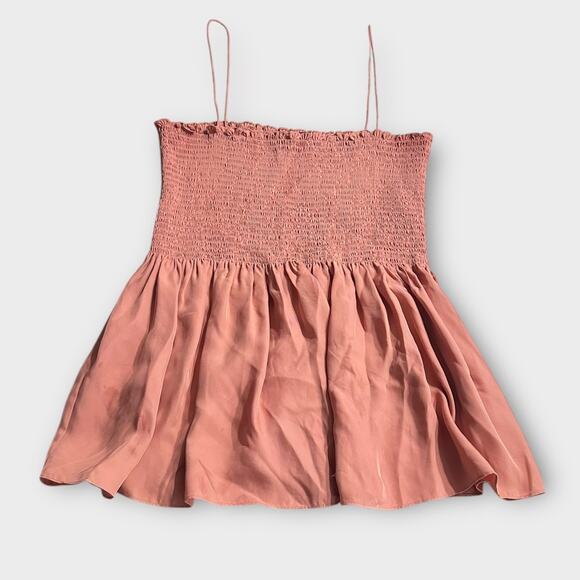 Theory Smocked Blouse Women's Large Pink Salmon Strappy Sleeveless Pullover - Picture 2 of 7